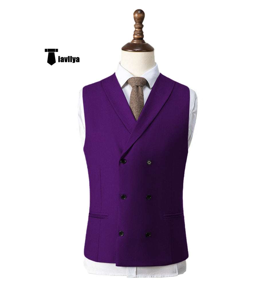 Fashion Men’s Suit Vest Regular Fit Shawl Lapel Waistcoat Wedding Xs / Purple