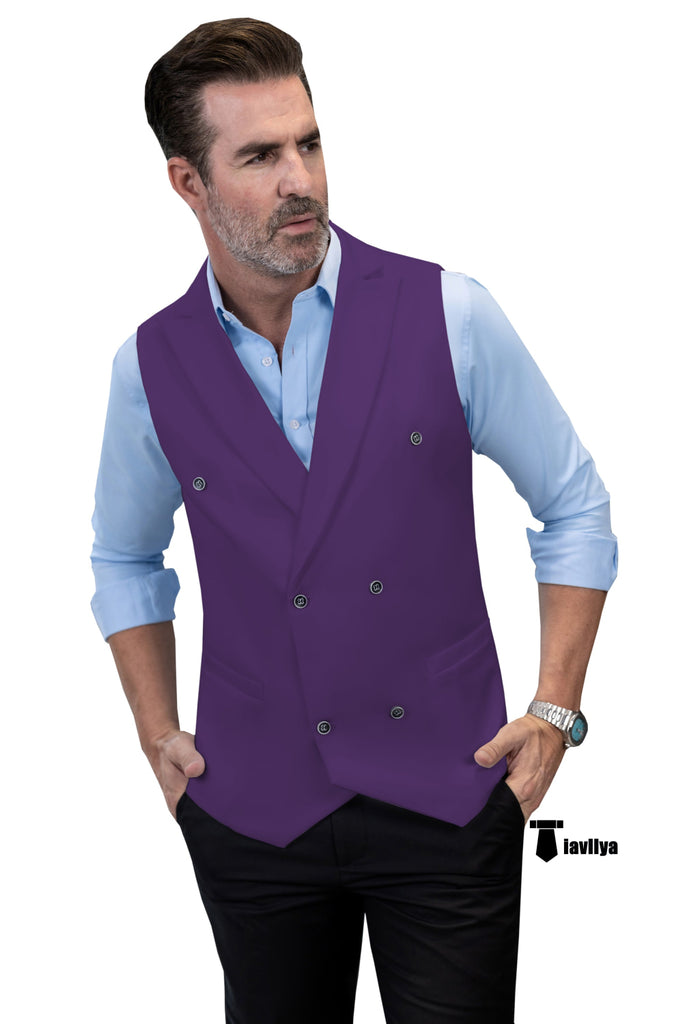 Fashion Men’s Suit Vest Regular Fit Peak Lapel Waistcoat Wedding Xs / Purple