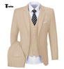 Casual Men’s 3 Pieces Mens Suit Notch Lapel Flat Tuxedos (Blazer + Vest + Pants) Xs / Beige