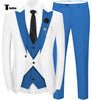 Fashion Men’s Suits Slim Fit 3 Pieces Peak Lapel Tuxedos (White Blazer + Vest + Pant) Xs / Blue