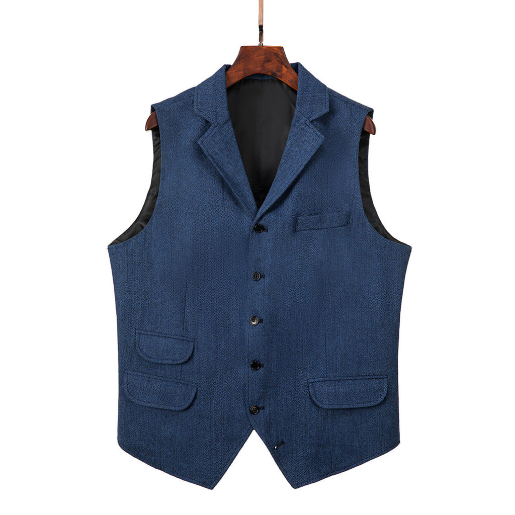 Vintage Classical Men’s Classic Tweed Herringbone Notch Lapel Waistcoat Suit Vest