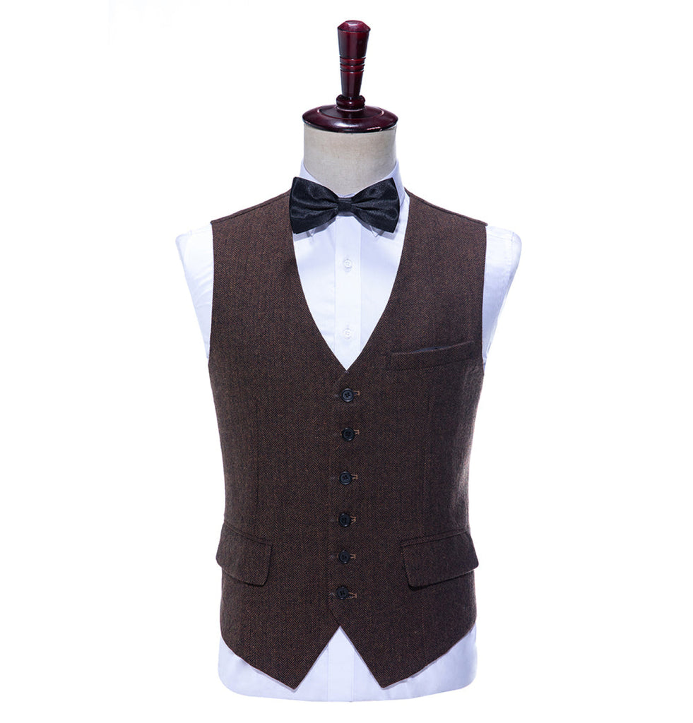 Vintage Classical Men’s 3 Pieces Suit Tweed Notch Lapel Tuxedos (Blazer + Vest + Pants) Pieces Suit