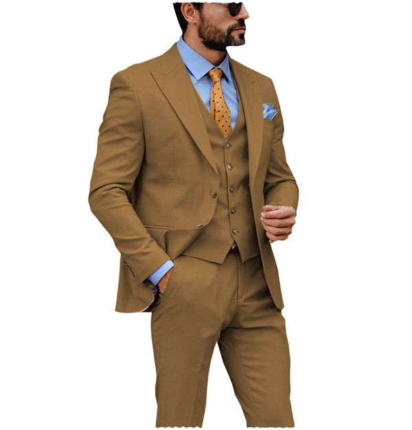 3 Pieces Suit - Formal Men's 3 Piece Regular Fit Peak Lapel Flat Men's Suit (Blazer+Vest+Pants)