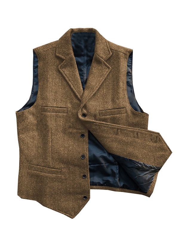 Suit Vest - Vintage Classic Slim Tweed Herringbone Notched Lapel Waistcoat