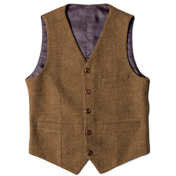 Suit Vest - Vintage Classical Mens Regular Fit Tweed Herringbone V Neck Waistcoat