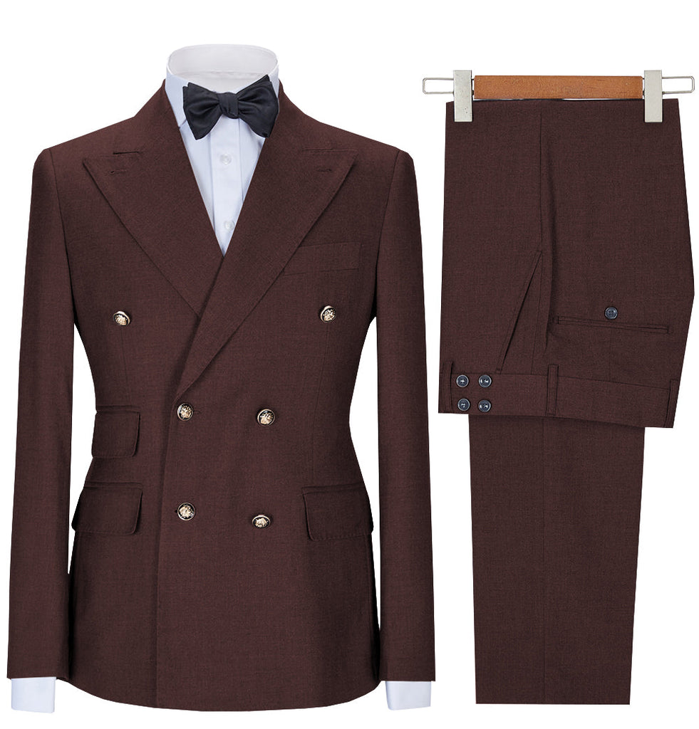 2 Pieces Suit - Formal 2 Pieces Mens Suit Double Breasted Flat Notch Lapel Tuxedos (Blazer+Pants)