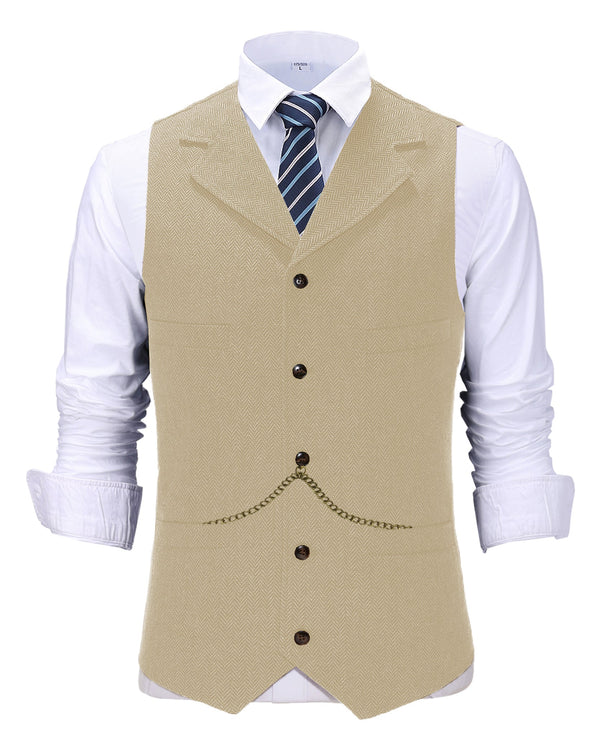Suit Vest - Casual Men's Tweed Herringbone Notch Lapel Waistcoat