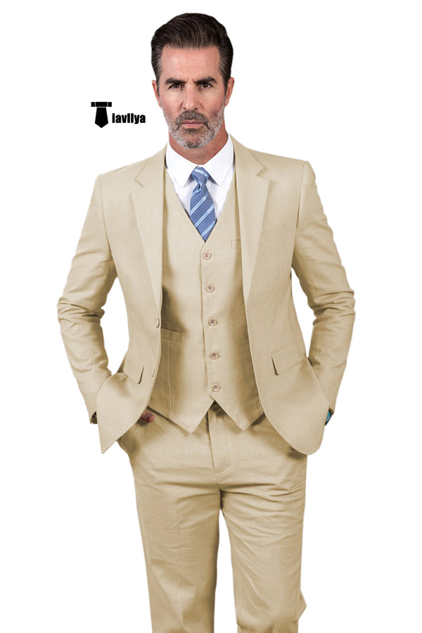 Formal Men’s 3 Pieces Mens Suit Notch Lapel Linen For Wedding (Blazer + Vest + Pants) Xs /