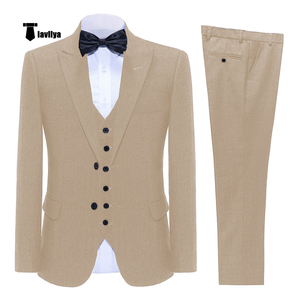 Vintage Classical Men’s 3 Pieces Suit Tweed Notch Lapel Tuxedos (Blazer + Vest + Pants) Xs /