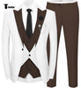 Fashion Men’s Suits Slim Fit 3 Pieces Peak Lapel Tuxedos (White Blazer + Vest + Pant) Xs / Coffee