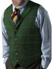 Suit Vest - Men's Casual Slim Fit Plaid Tweed Herringbone Notch Lapel Waistcoat