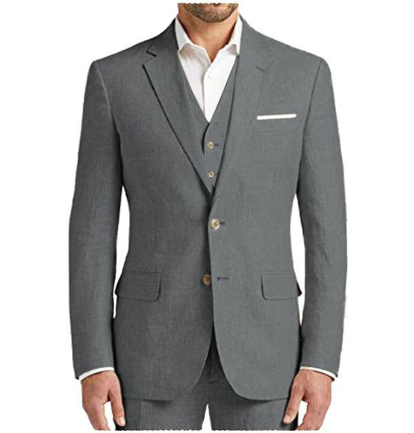 3 Pieces Suit - Men's 3 Pieces Mens Suit Notch Lapel Linen For Wedding (Blazer+vest+Pants)