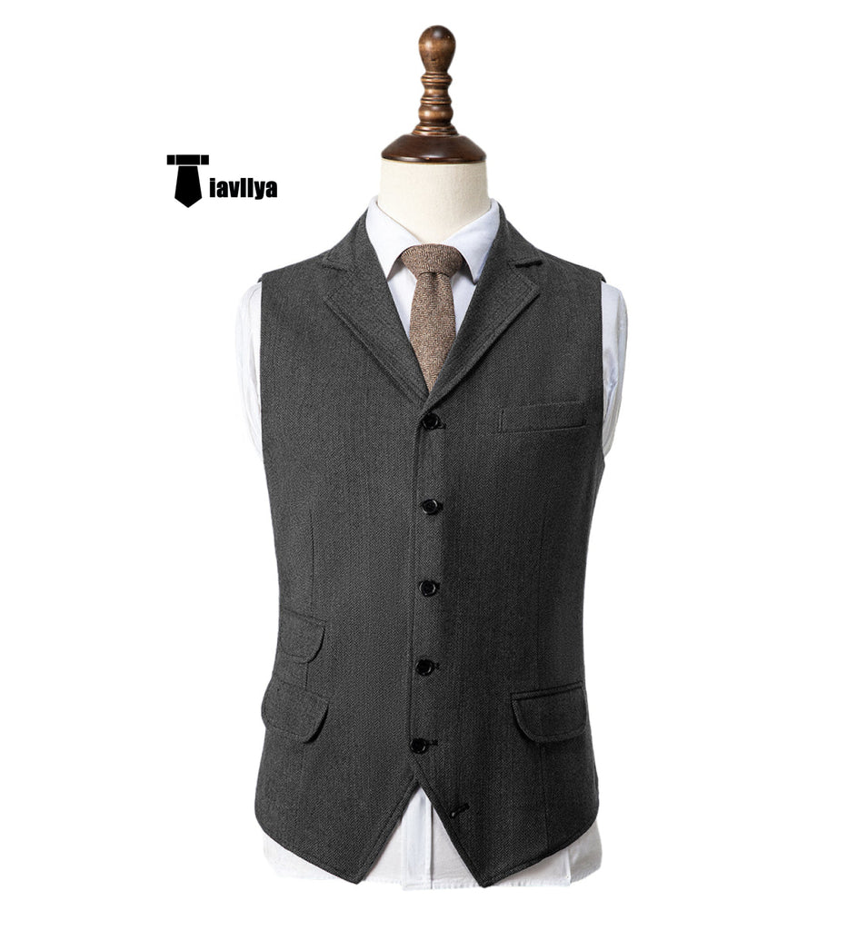 Vintage Classical Men’s Classic Tweed Herringbone Notch Lapel Waistcoat Xs / Grey Suit Vest