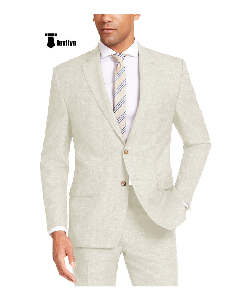 Casual Men’s 2 Pieces Suit Notch Lapel Linen For Wedding (Blazer + Pants) Xs / Ivory Pieces Suit