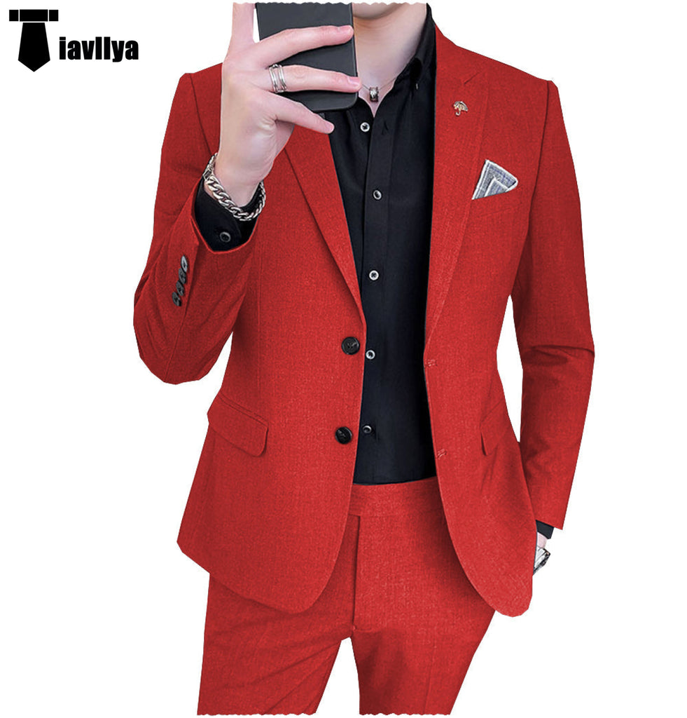 2 Pieces Suit - Fashion Men's 2 Piece Regular Fit Peak Lapel Flat Men's Suit (Blazer+Pants)