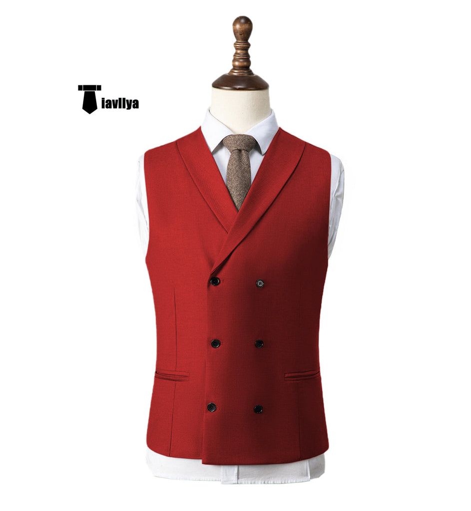 Fashion Men’s Suit Vest Regular Fit Shawl Lapel Waistcoat Wedding Xs / Red