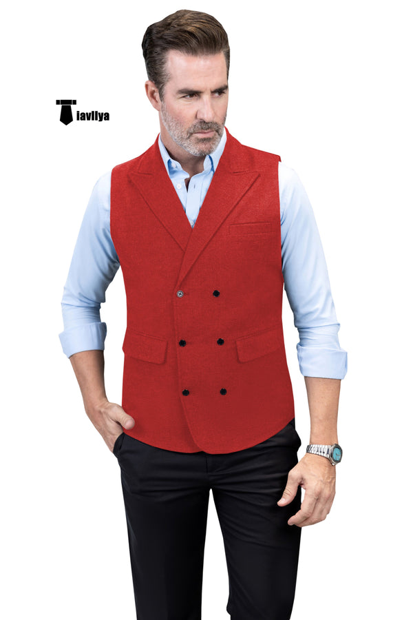 Casual Men’s Classic Tweed Herringbone Peak Lapel Waistcoat Xs / Red Suit Vest