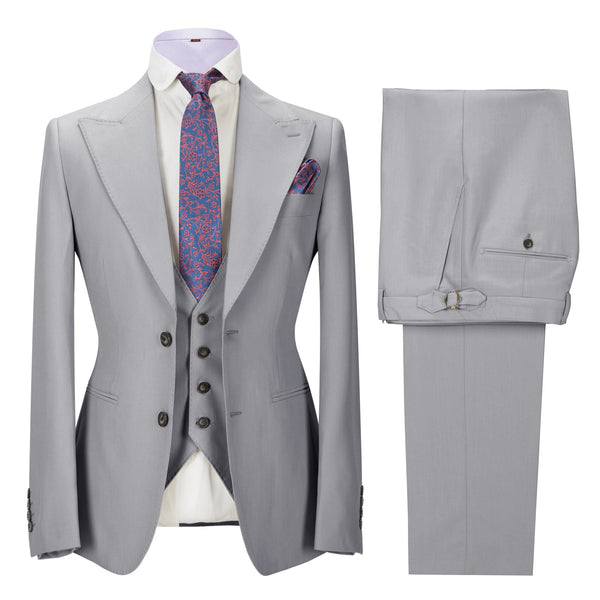 3 Pieces Suit - Formal Men's 3 Pieces Mens Suit Peak Lapel Solid Tuxedos (Blazer+vest+Pants)