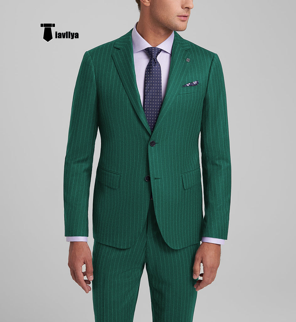 Fashion Men’s 3 Pieces Slim Fit Striped Notch Lapel Tuxedos (Blazer + Pants) Xs / Teal 2 Pieces Suit