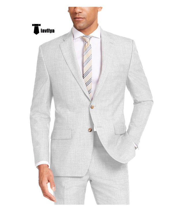 Casual Men’s 2 Pieces Suit Notch Lapel Linen For Wedding (Blazer + Pants) Xs / White Pieces Suit