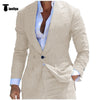 Fashion Men’s 2 Pieces Mens Suit Peak Lapel Linen For Wedding (Blazer + Pants) Xs / Beige Pieces