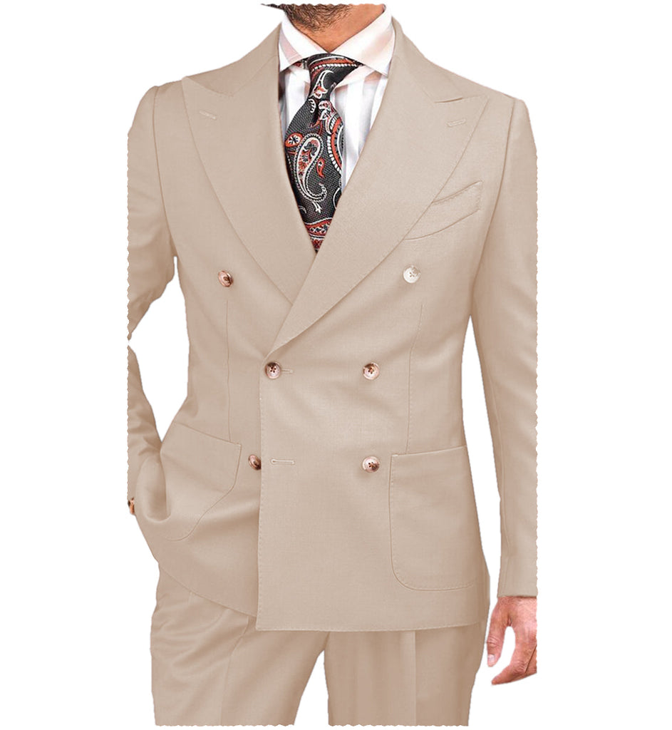 2 Pieces Suit - Formal 2 Pieces Mens Suit Flat Peak Lapel Tuxedos For Wedding (Blazer+Pants)