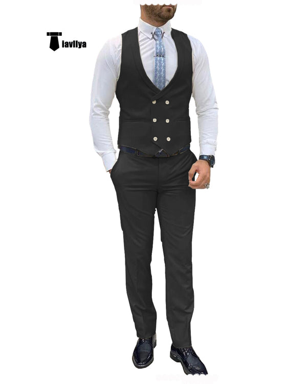 Double Breasted Formal 2 Pieces Mens Suit For Wedding(Vest + Pants) Xs / Black Suit