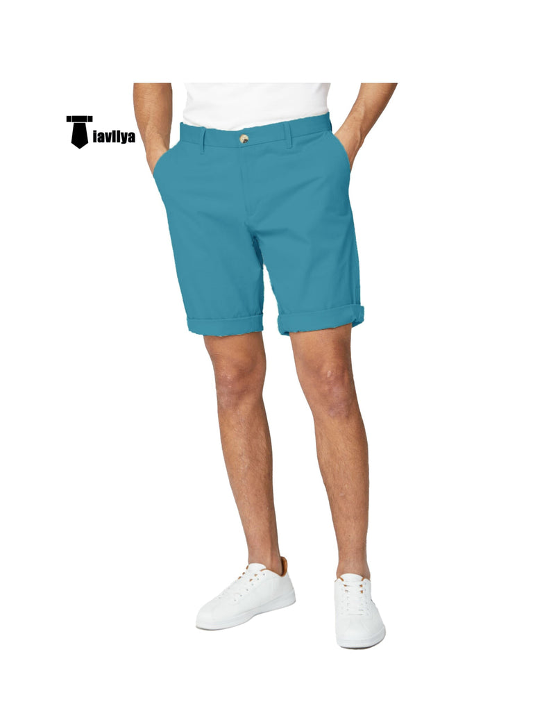 Fashion Men’s Short Pants Flat For Beach Wedding 29W X 28L / Blue Green Suit