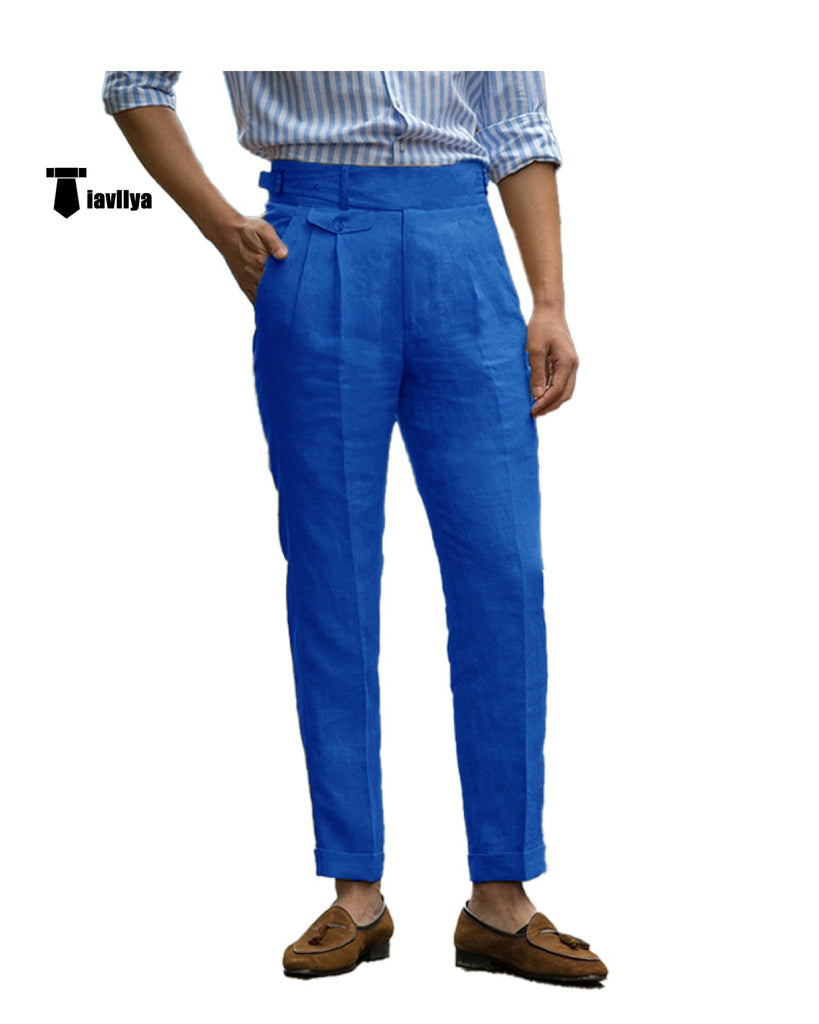 Leisure Men’s Suit Pants Cotton Linen Trousers For Wedding 29W X 28L / Blue