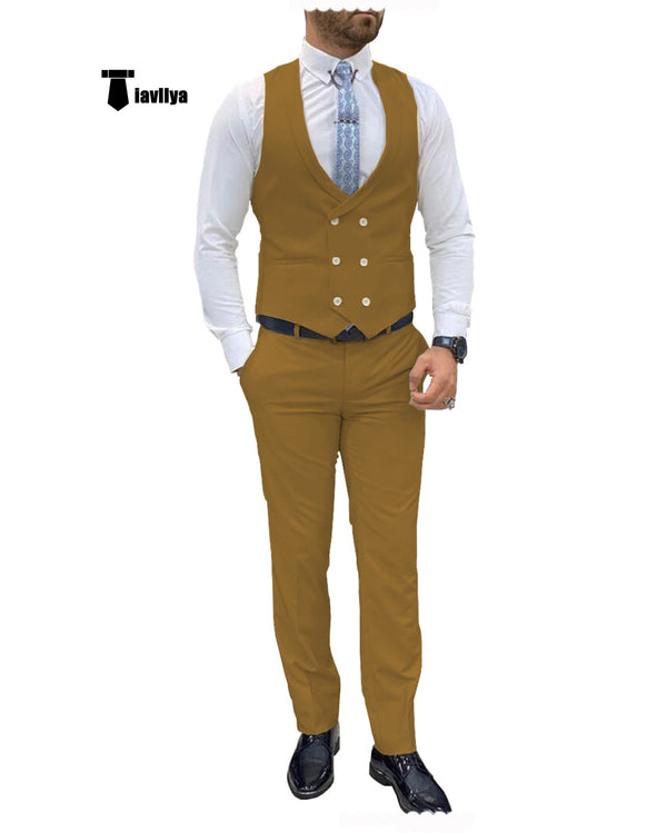 Double Breasted Formal 2 Pieces Mens Suit For Wedding(Vest + Pants) Xs / Brown Suit