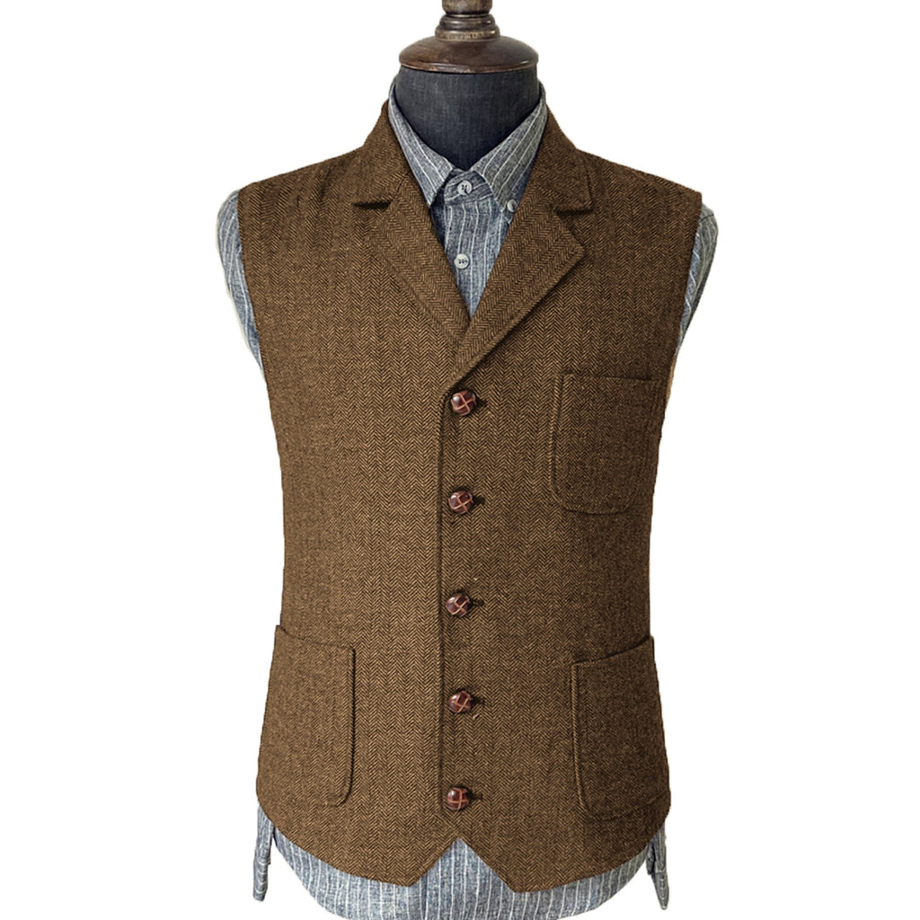 Suit Vest - Vintage Classical Men's Suit Regular Fit Notch Lapel Herringbone Waistcoat