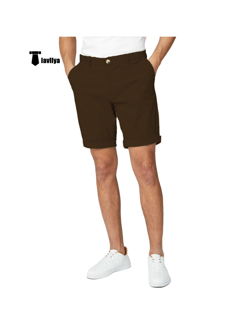 Fashion Men’s Short Pants Flat For Beach Wedding 29W X 28L / Coffee Suit