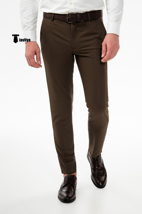 Fashion Men’s Suit Pants Regular Fit Trousers 29W X 28L / Coffee