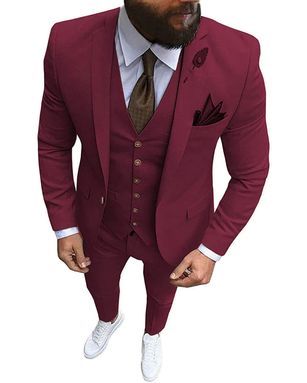 3 Pieces Suit - Fashion 3 Pieces Mens Suit Flat Notch Lapel Tuxedos (Blazer+vest+Pants)