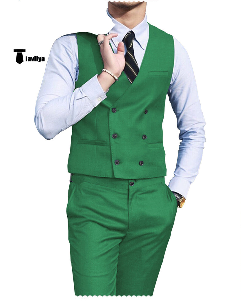 Double Breasted Fashion 2 Pieces Mens Suit For Wedding(Vest + Pants) Xs / Green Suit