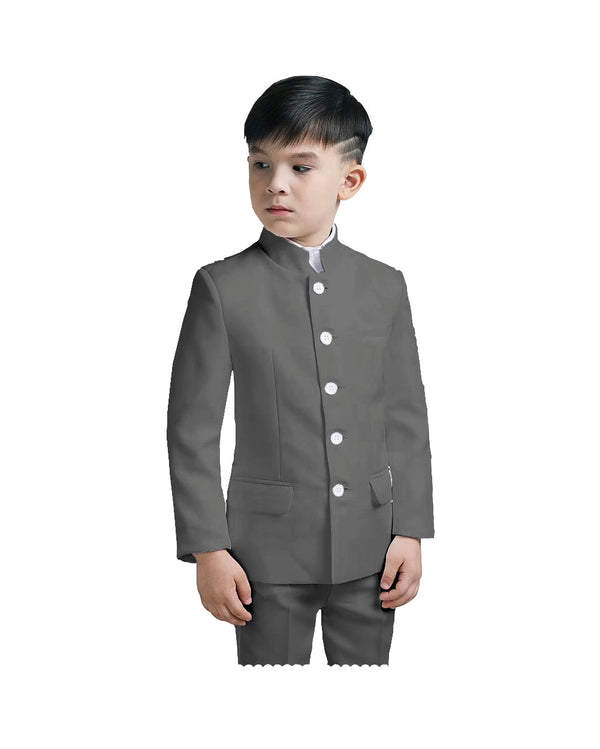 Boy‘s Suit - Classic 2 Piece Boy's Slim Fit Solid Color Stand Collar Suit (Blazer+Pants）