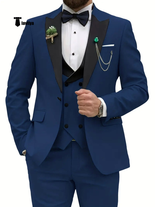 Fashion Men’s 3 Pieces Classic Flat Peak Lapel Tuxedos For Wedding (Blazer + Vest + Pants) Xs /