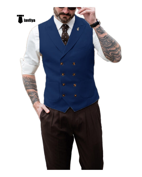 Fashion Men’s Suit Vest Regular Fit Peak Lapel Waistcoat Wedding Xs / Navy