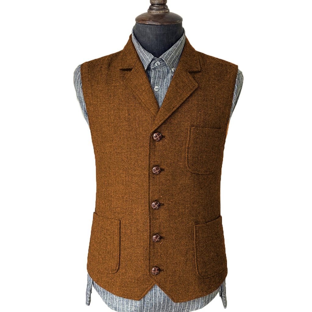 Suit Vest - Vintage Classical Men's Suit Regular Fit Notch Lapel Herringbone Waistcoat