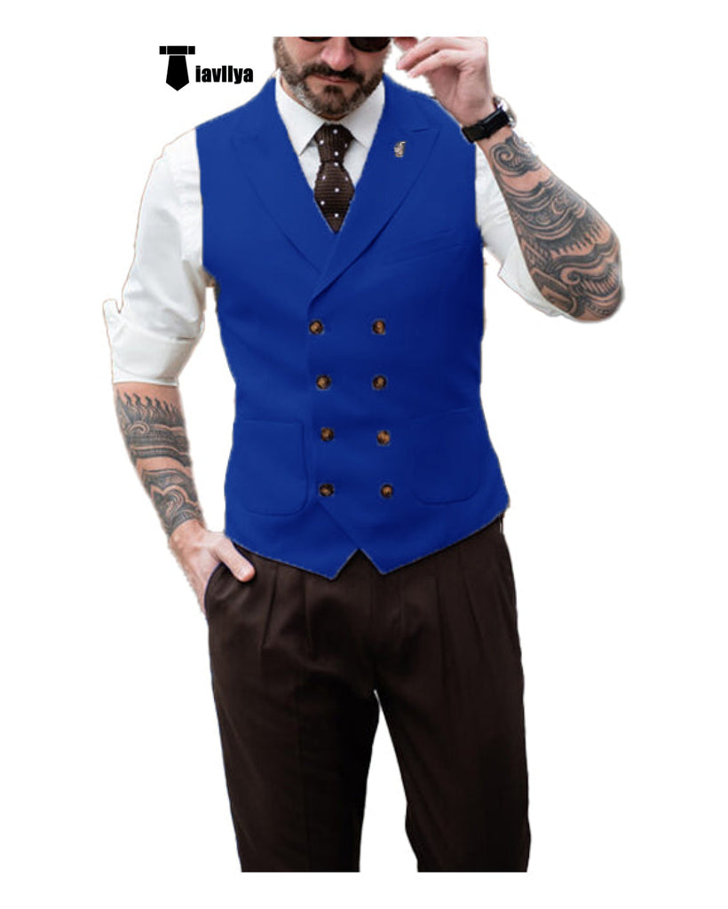 Fashion Men’s Suit Vest Regular Fit Peak Lapel Waistcoat Wedding Xs / Royal Blue