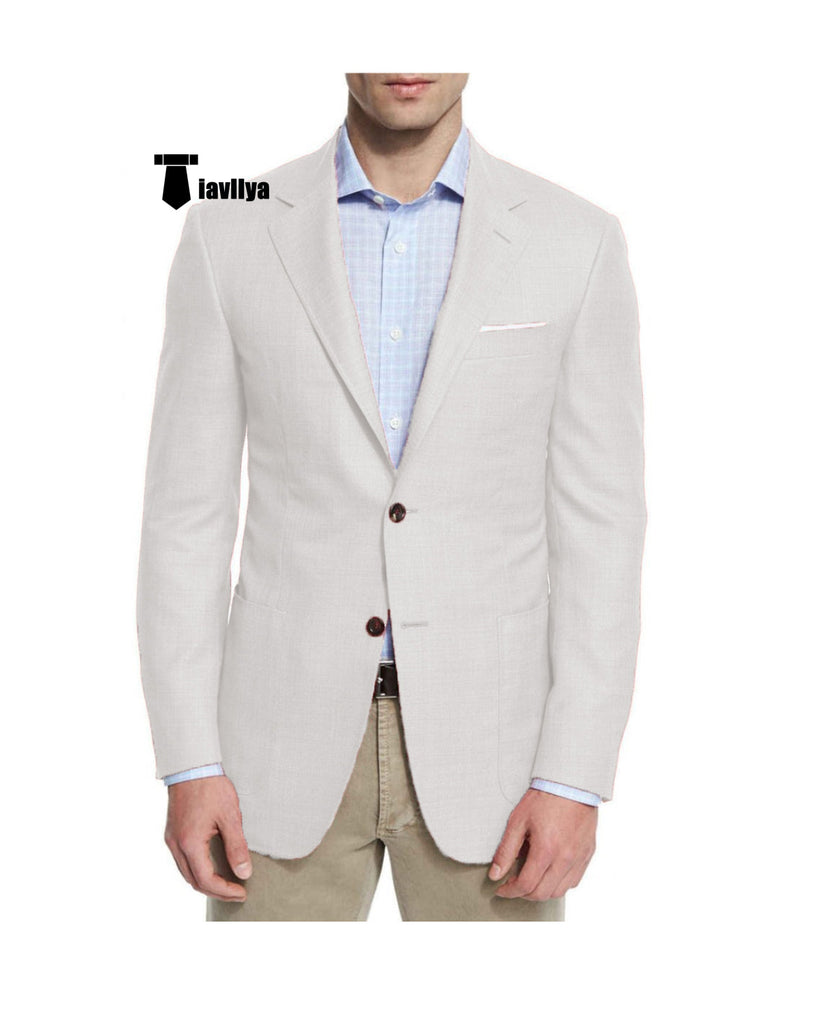 Fashion Men’s 2 Pieces Mens Blazer Notch Lapel Linen For Wedding Xs / White