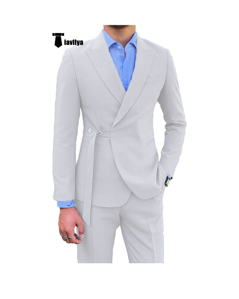 Fashion 2 Piece Men’s Suit Slim Fit Peak Lapel Tuxedo For Wedding (Blazer + Pants) Xs / White