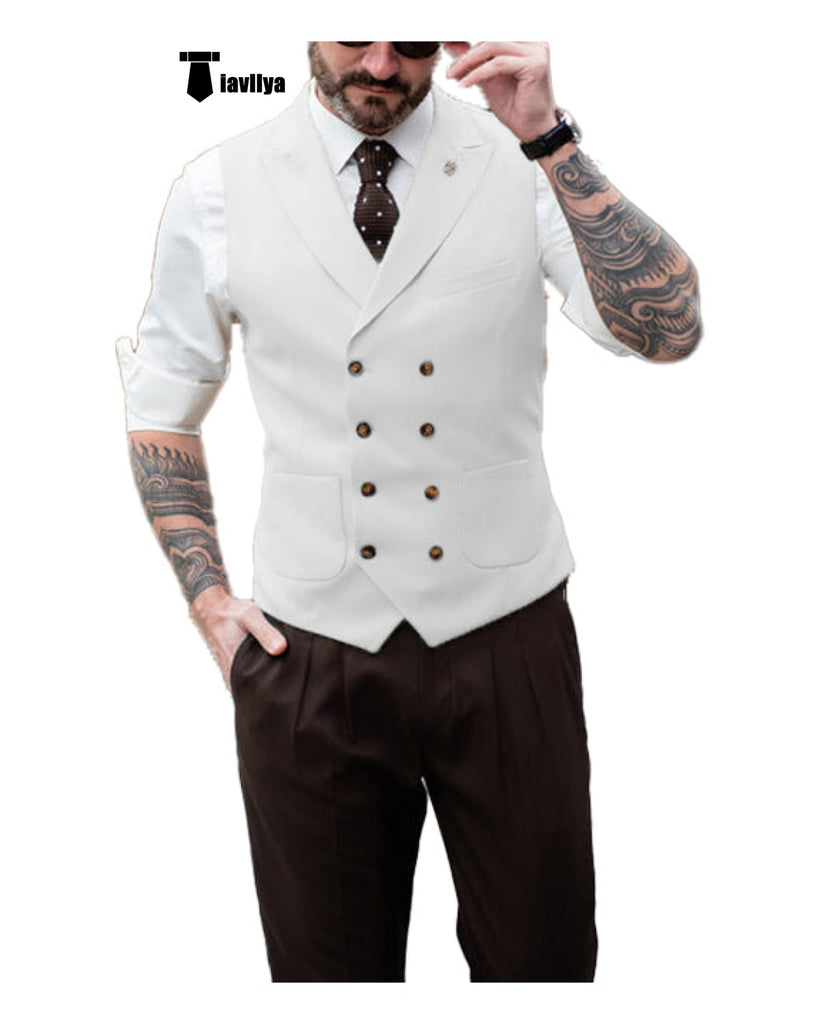 Fashion Men’s Suit Vest Regular Fit Peak Lapel Waistcoat Wedding Xs / White